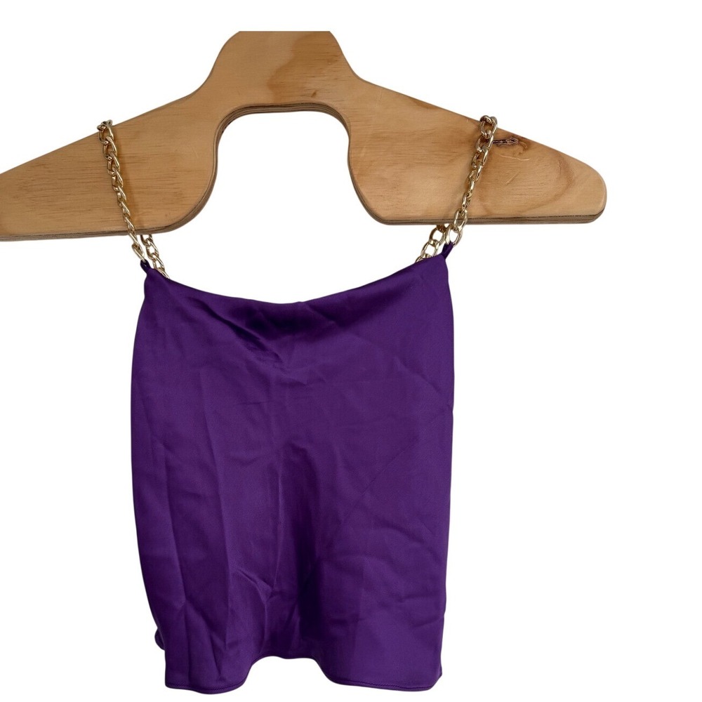 Bailey 44 Satin Purple Crop Top Gold‎ Chain Straps NWT Sz S